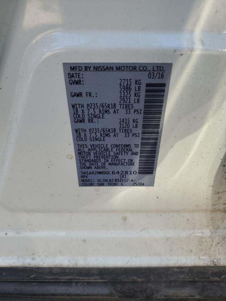 2016 Nissan Pathfinder S VIN: 5N1AR2MM0GC642810 Lot: 86146315