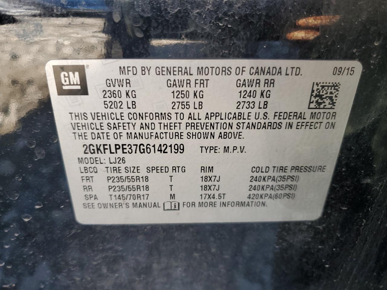 2016 GMC Terrain Slt VIN: 2GKFLPE37G6142199 Lot: 86837675