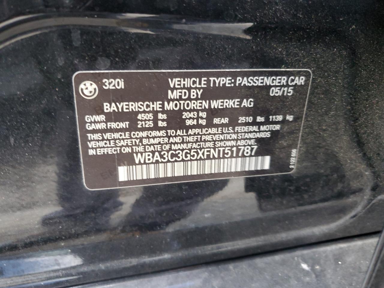 2015 BMW 320 I xDrive VIN: WBA3C3G5XFNT51787 Lot: 85516365