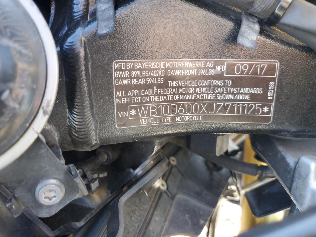 2018 BMW S 1000 Rr VIN: WB10D600XJZ711125 Lot: 87250535
