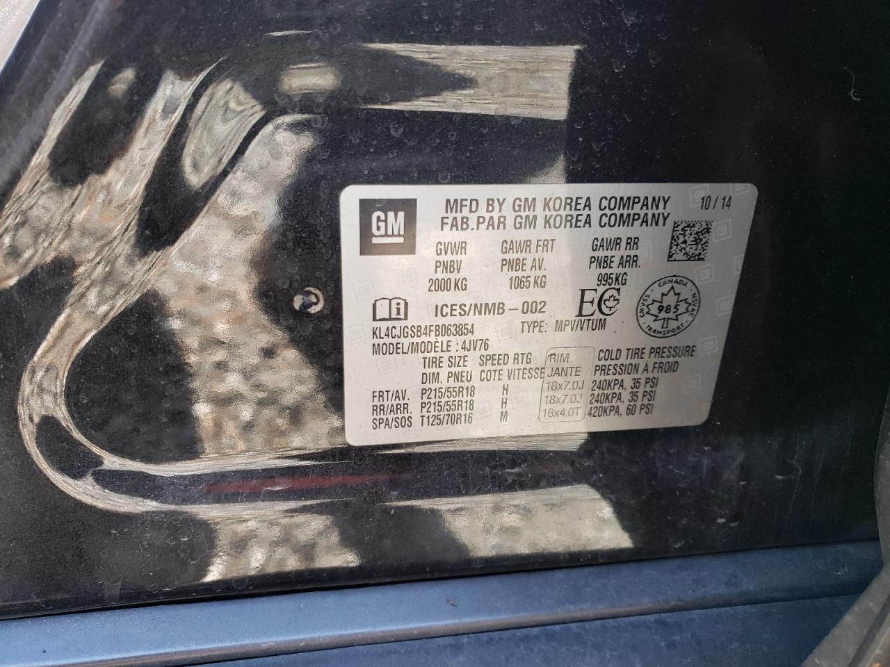 2015 Buick Encore VIN: KL4CJGSB4FB063854 Lot: 89668425