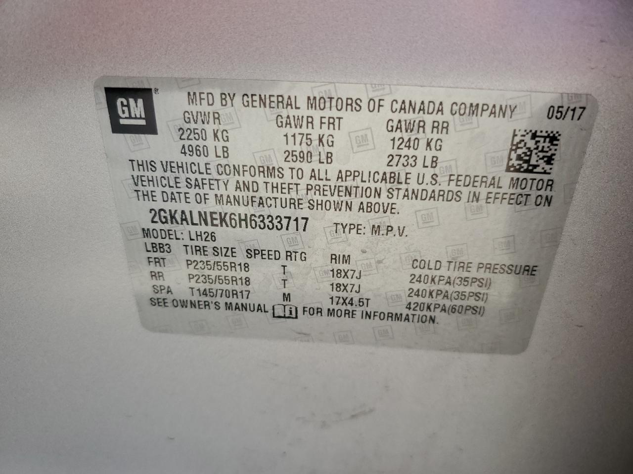 2017 GMC Terrain Sle VIN: 2GKALNEK6H6333717 Lot: 82628025