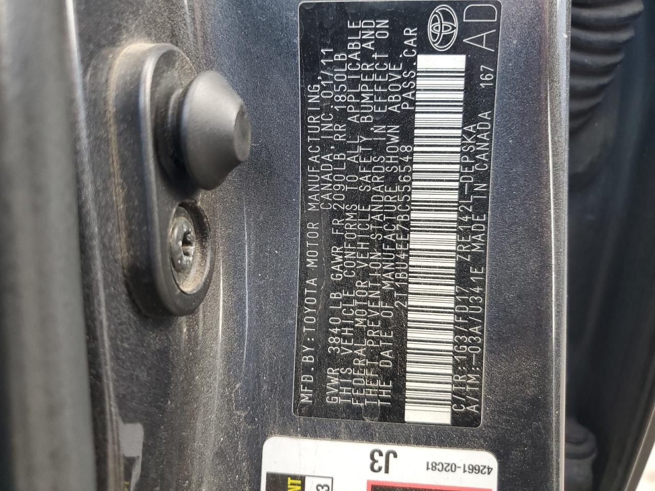 2011 Toyota Corolla Base VIN: 2T1BU4EE7BC556548 Lot: 81089805