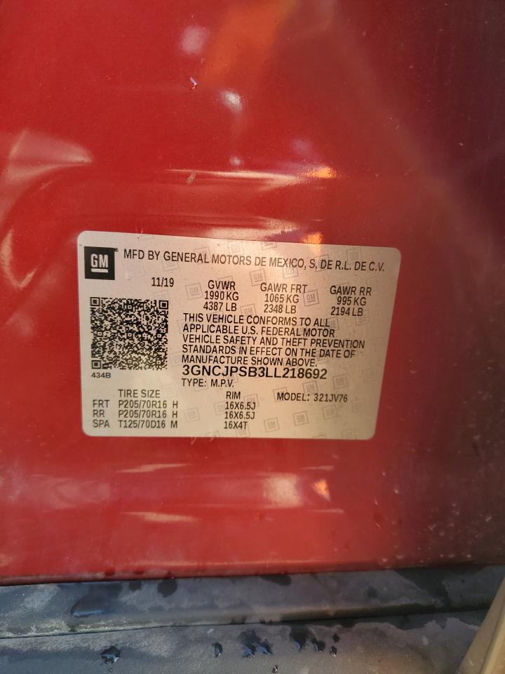 2020 Chevrolet Trax 1Lt VIN: 3GNCJPSB3LL218692 Lot: 87277265