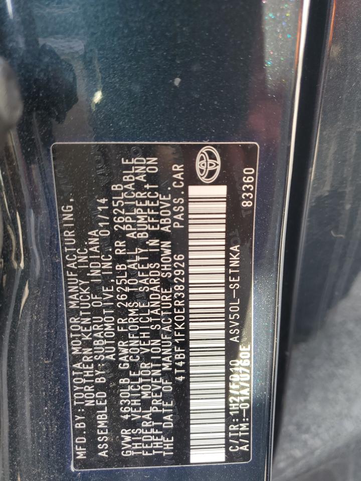 2014 Toyota Camry L VIN: 4T4BF1FK0ER382926 Lot: 85349815