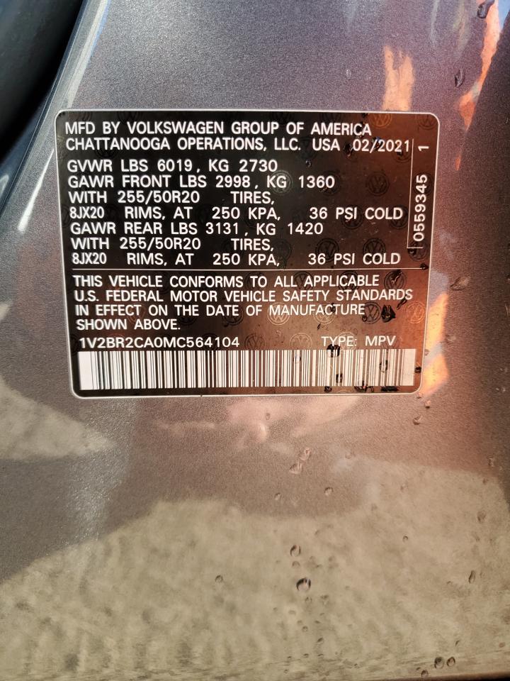 2021 Volkswagen Atlas Sel VIN: 1V2BR2CA0MC564104 Lot: 86696115
