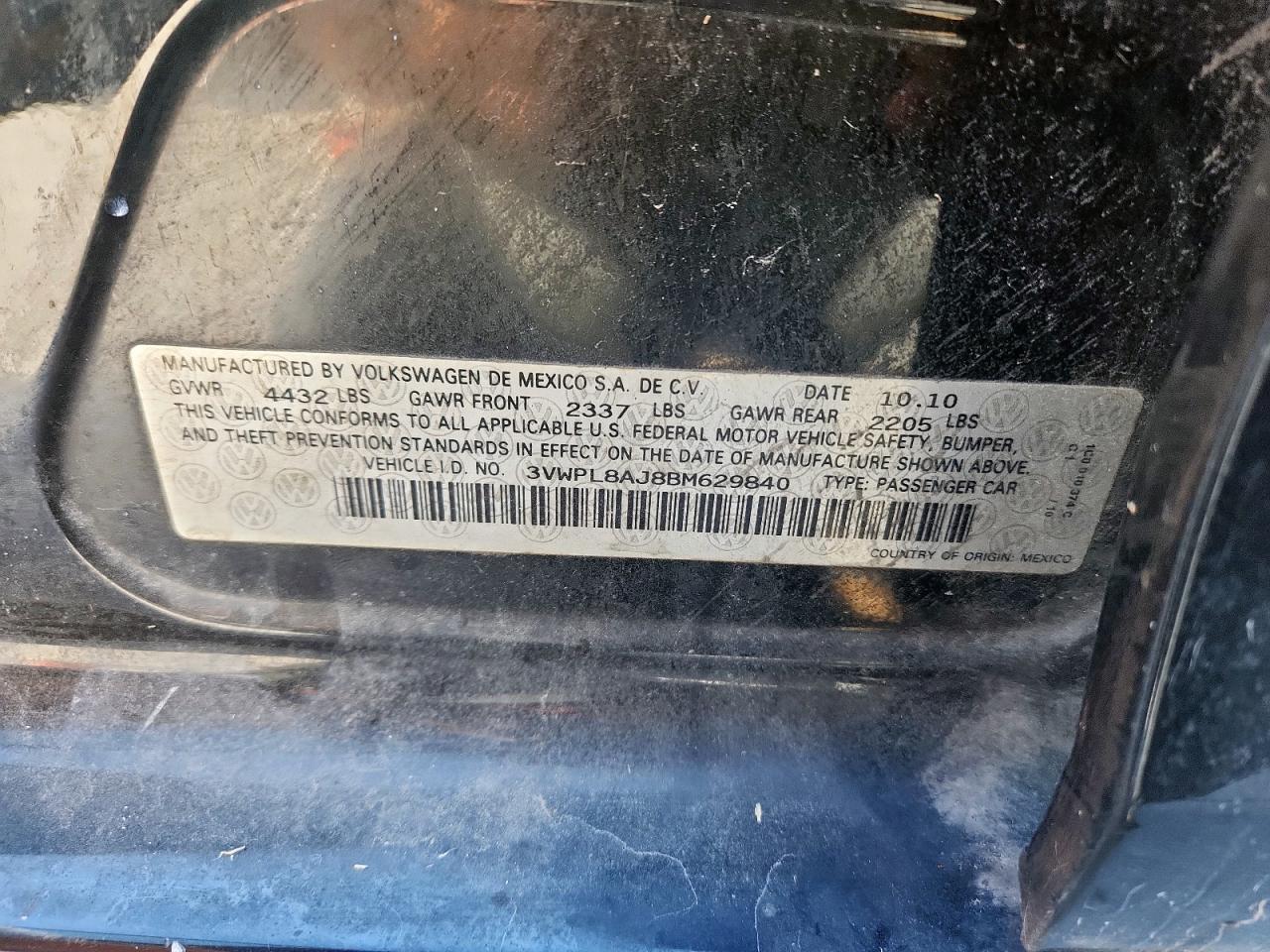 2011 Volkswagen Jetta Tdi VIN: 3VWPL8AJ8BM629840 Lot: 85118595