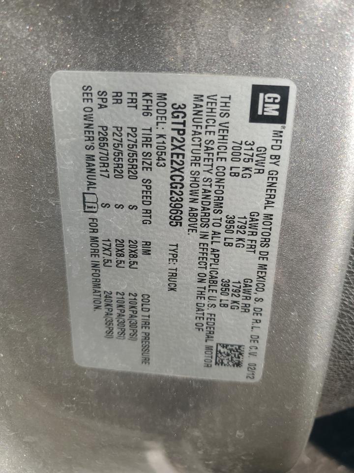 2012 GMC Sierra K1500 Denali VIN: 3GTP2XE2XCG239695 Lot: 82293805