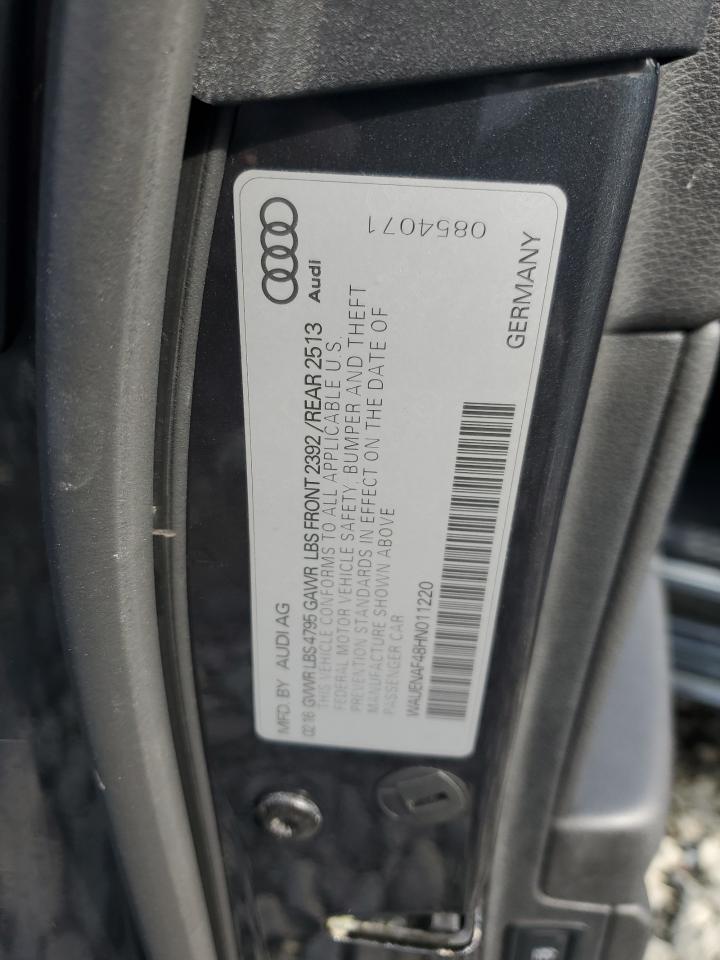 2017 Audi A4 Premium Plus VIN: WAUENAF48HN011220 Lot: 89536845