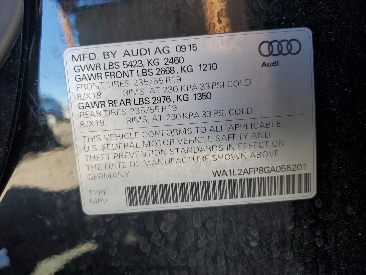 2016 Audi Q5 Premium Plus VIN: WA1L2AFP8GA055201 Lot: 90494335