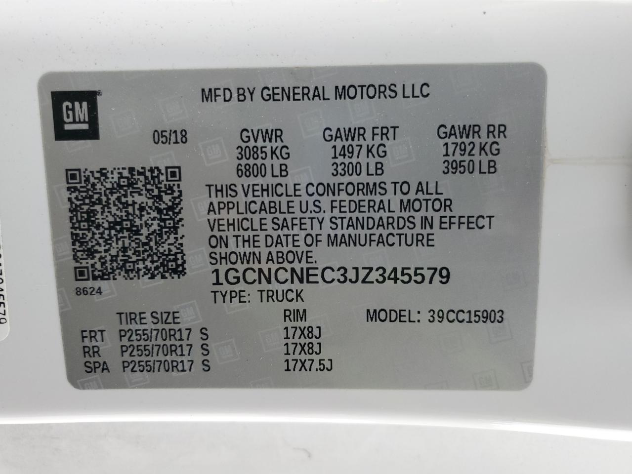 2018 Chevrolet Silverado C1500 VIN: 1GCNCNEC3JZ345579 Lot: 84073675