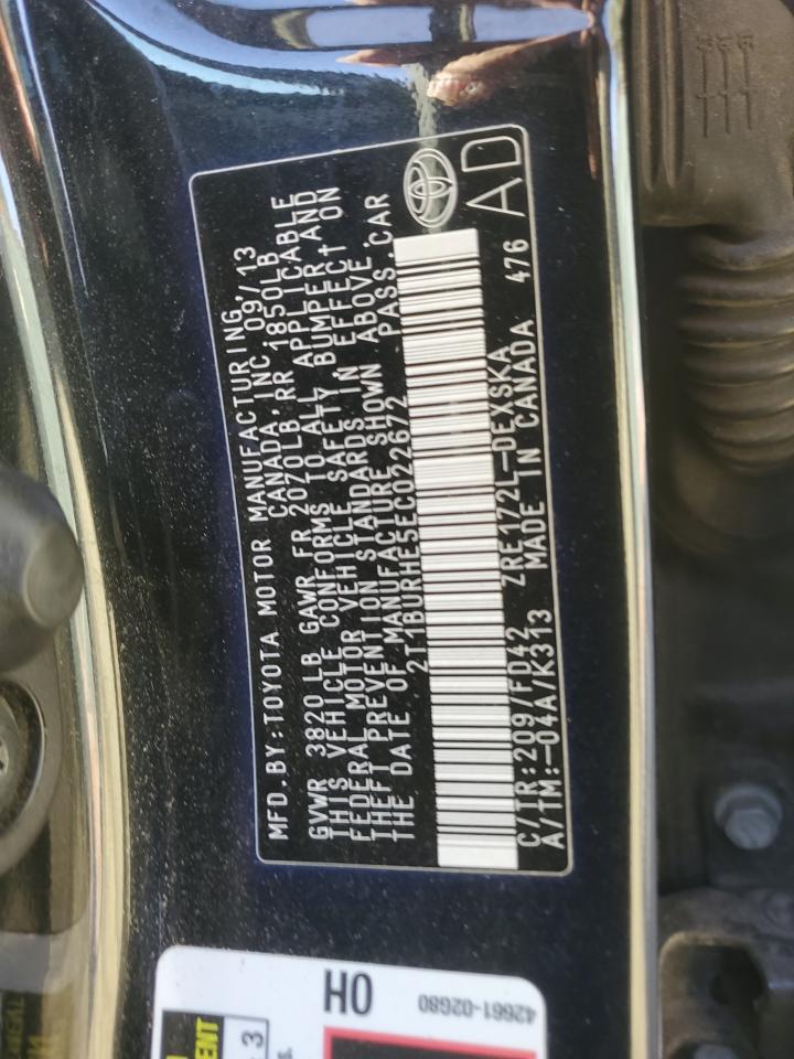 2014 Toyota Corolla L VIN: 2T1BURHE5EC022672 Lot: 84883995