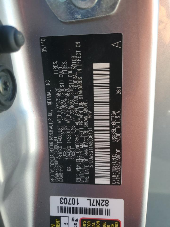 2010 Toyota Sequoia Platinum VIN: 5TDDW5G14AS036431 Lot: 84908105