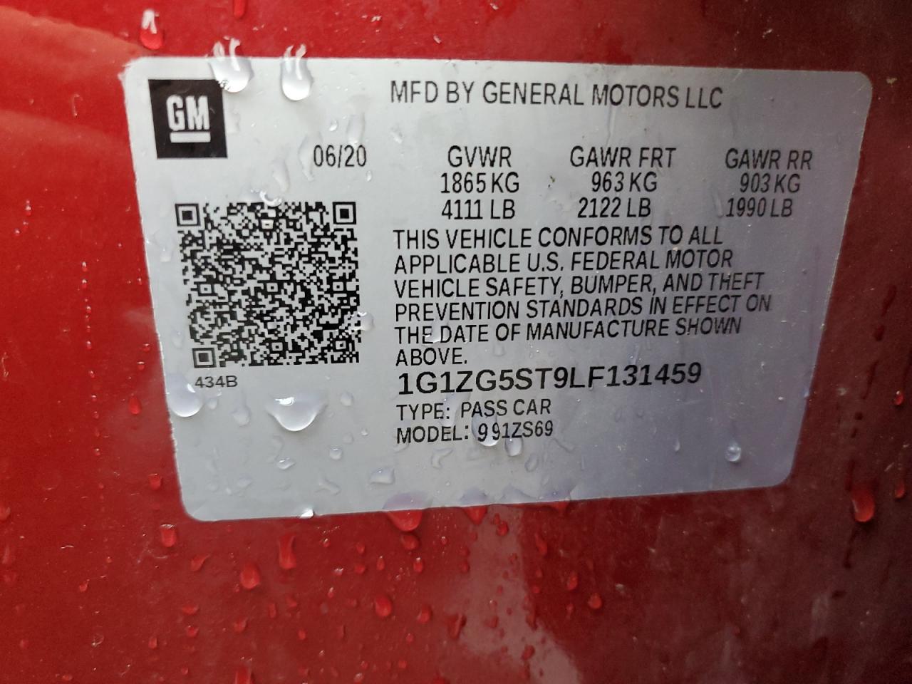 2020 Chevrolet Malibu Rs VIN: 1G1ZG5ST9LF131459 Lot: 85670535