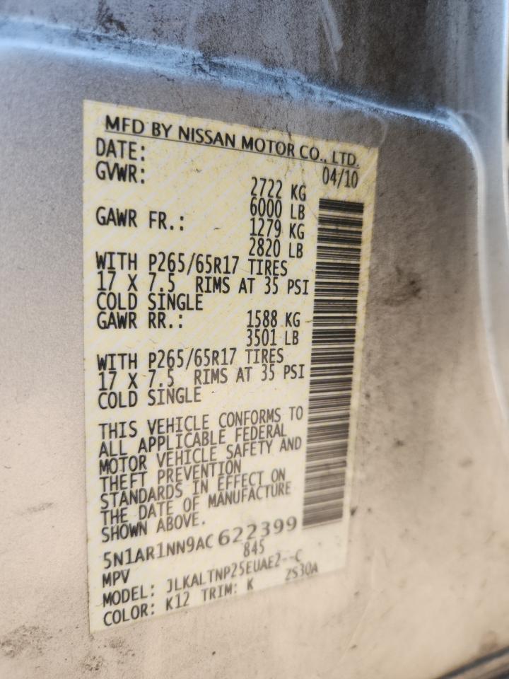 2010 Nissan Pathfinder S VIN: 5N1AR1NN9AC622399 Lot: 84929015