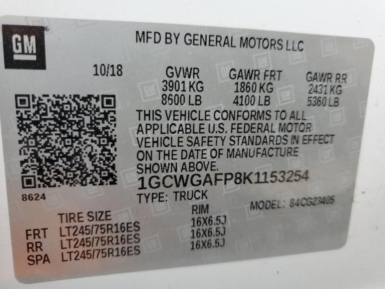 2019 Chevrolet Express 2500 Delivery Van VIN: 1GCWGAFP8K1153254 Lot: 90711185