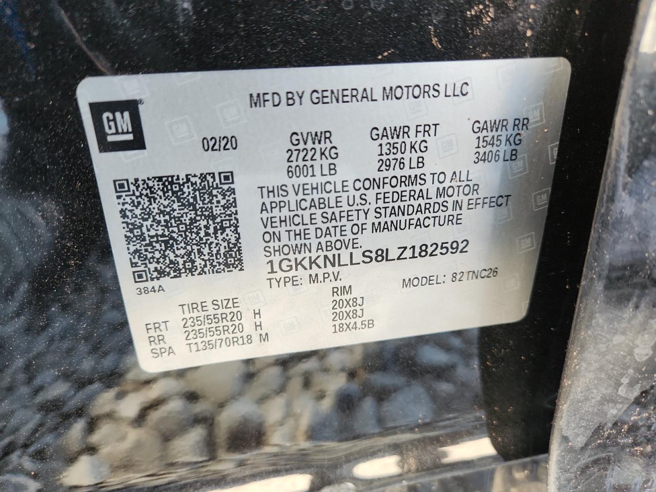 2020 GMC Acadia At4 VIN: 1GKKNLLS8LZ182592 Lot: 84968435