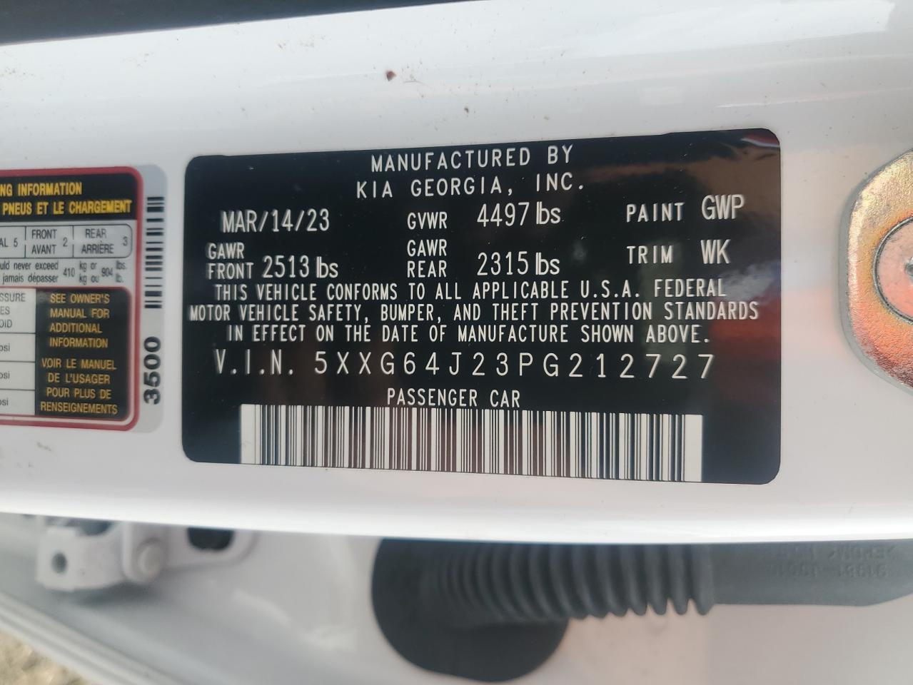 2023 Kia K5 Gt Line VIN: 5XXG64J23PG212727 Lot: 85782285