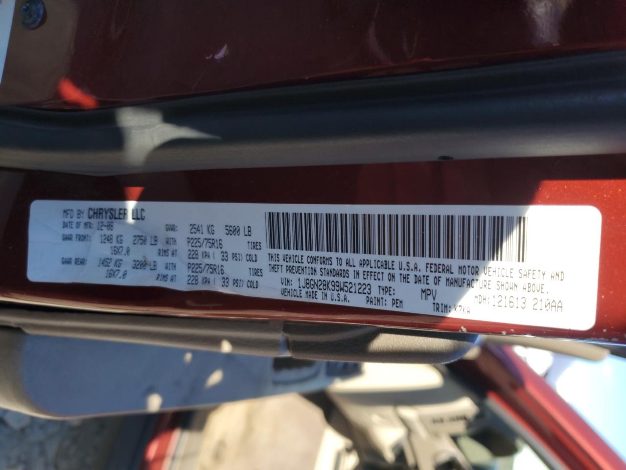 2009 Jeep Liberty Sport VIN: 1J8GN28K99W521223 Lot: 85892015