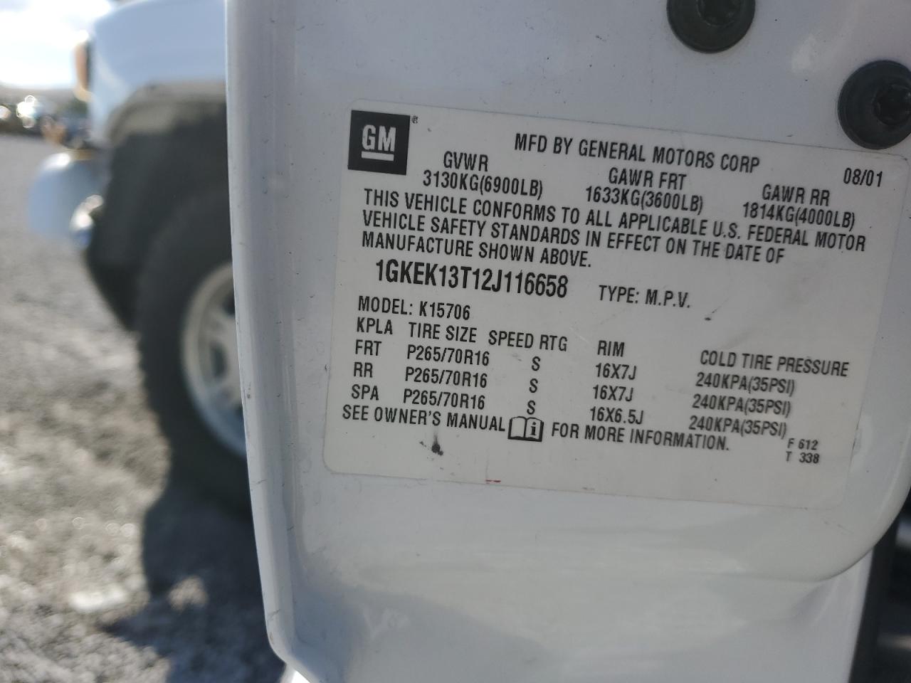 2002 GMC Yukon VIN: 1GKEK13T12J116658 Lot: 82485615