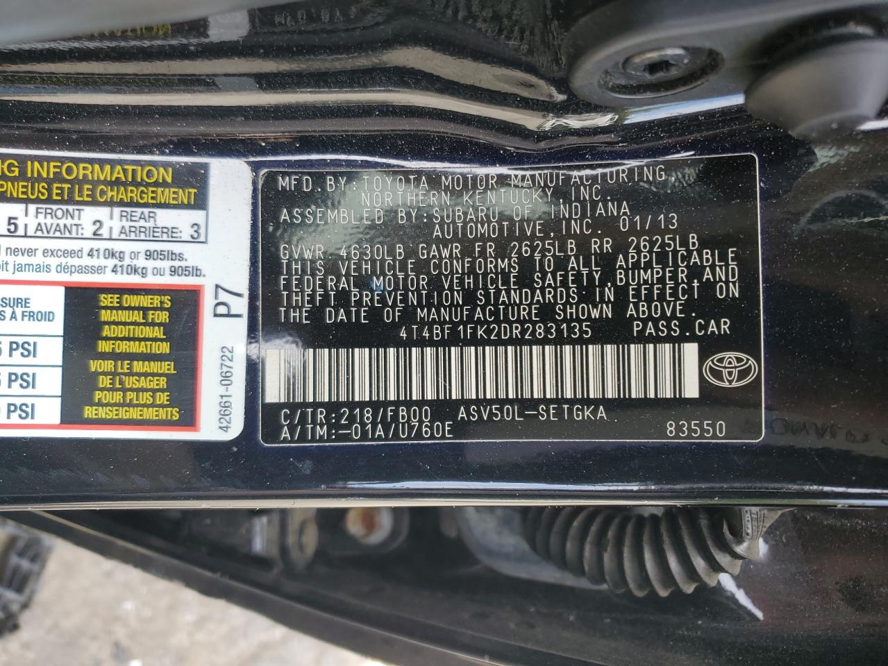 2013 Toyota Camry L VIN: 4T4BF1FK2DR283135 Lot: 84819095