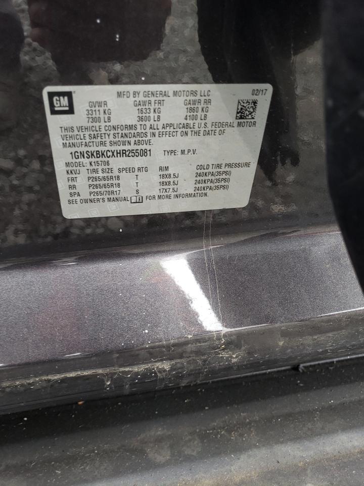 2017 Chevrolet Tahoe K1500 Lt VIN: 1GNSKBKCXHR255081 Lot: 85126225