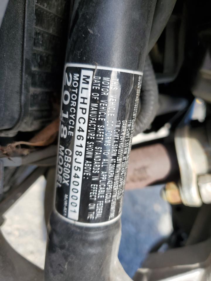 2018 Honda Cb500 X VIN: MLHPC4618J5400001 Lot: 84936475