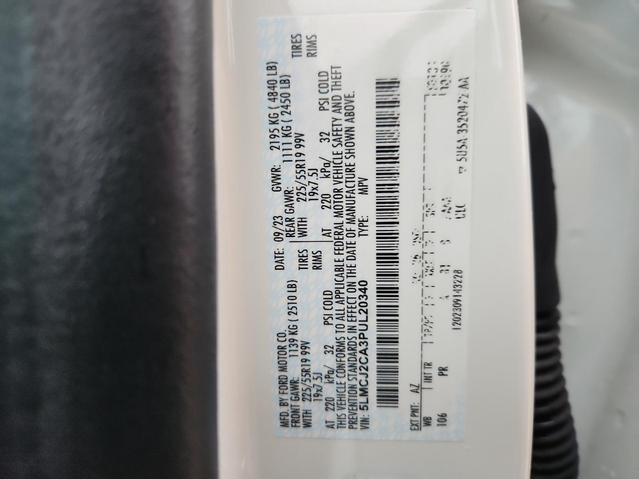 2023 Lincoln Corsair Reserve VIN: 5LMCJ2CA3PUL20340 Lot: 90270655