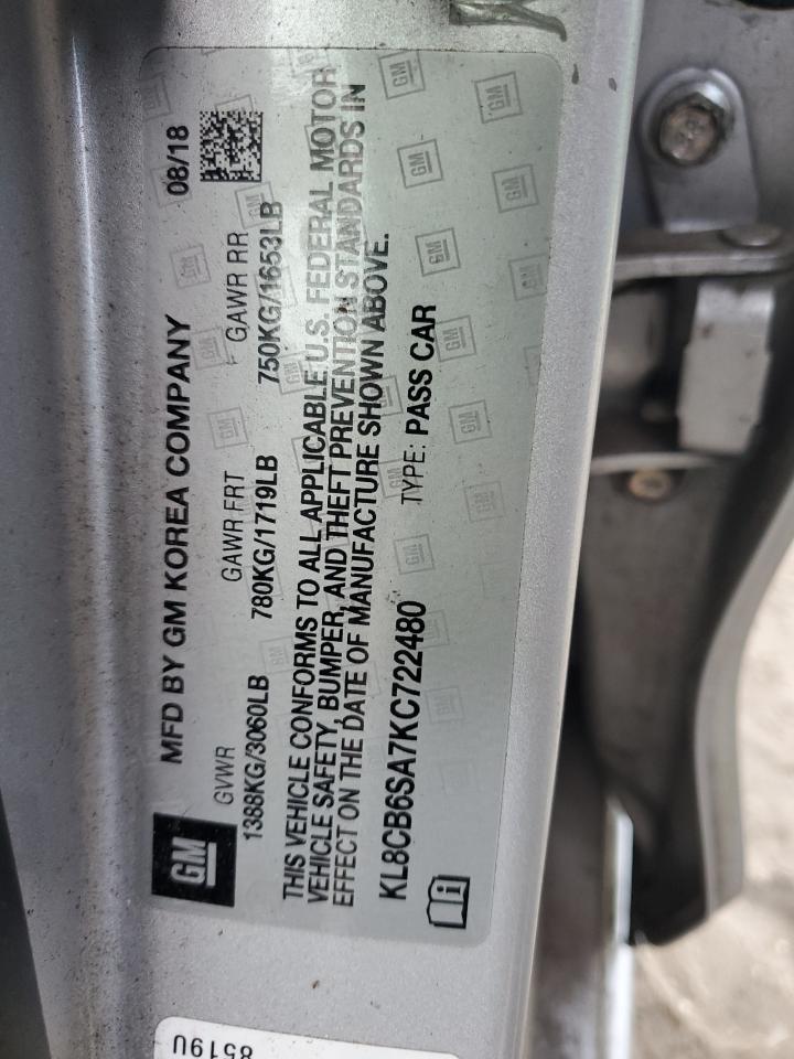 2019 Chevrolet Spark Ls VIN: KL8CB6SA7KC722480 Lot: 85875915