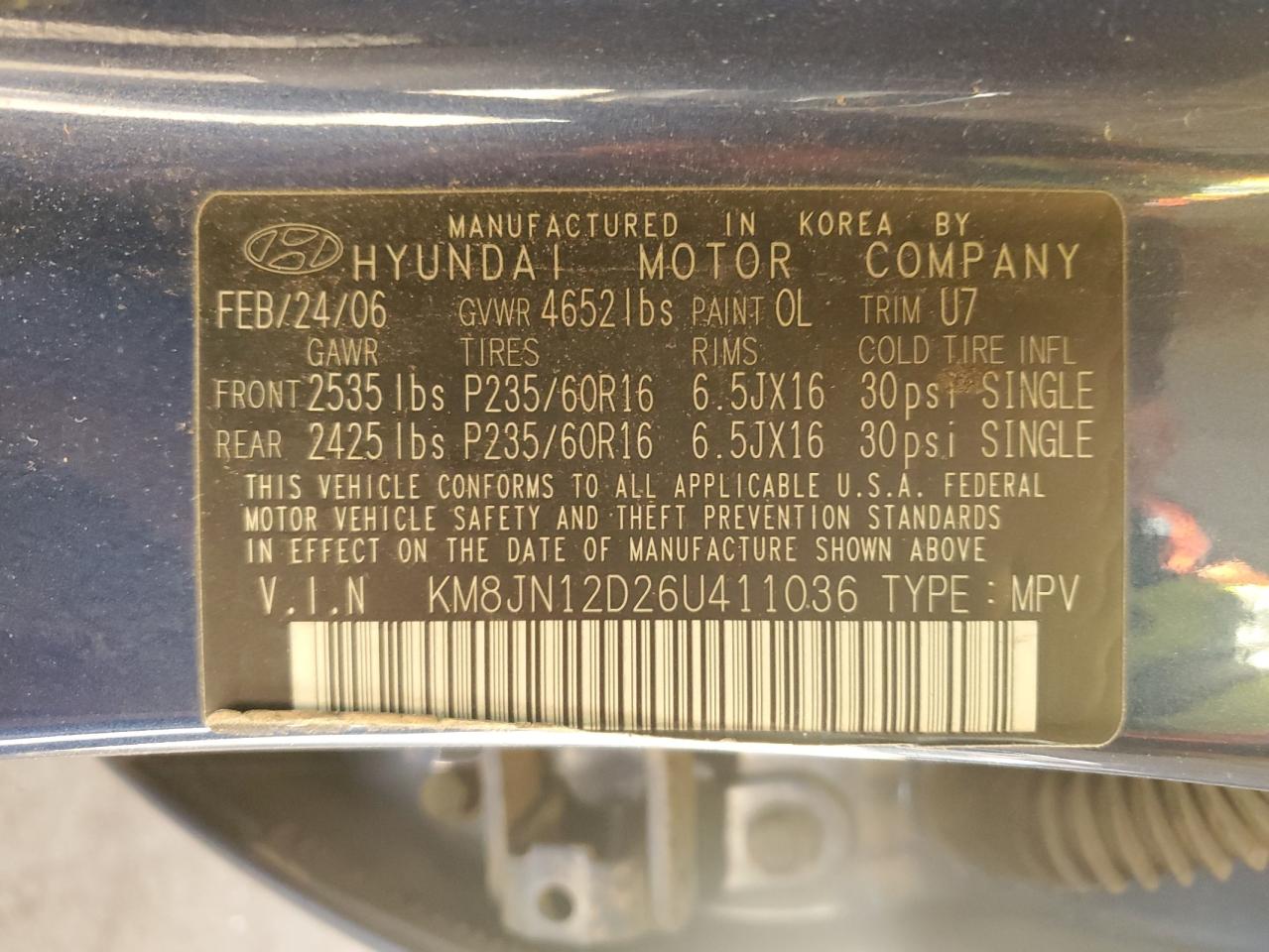 2006 Hyundai Tucson Gls VIN: KM8JN12D26U411036 Lot: 89740435