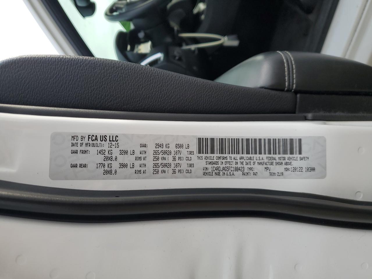 2015 Dodge Durango Sxt VIN: 1C4RDJAG5FC188423 Lot: 82339635