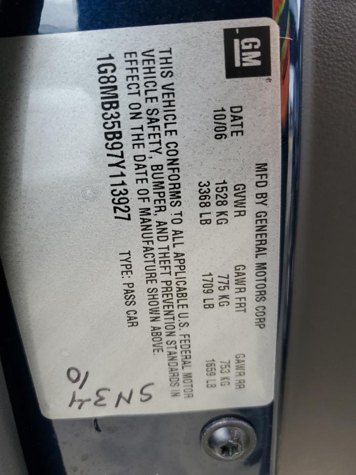 2007 Saturn Sky VIN: 1G8MB35B97Y113927 Lot: 85648145