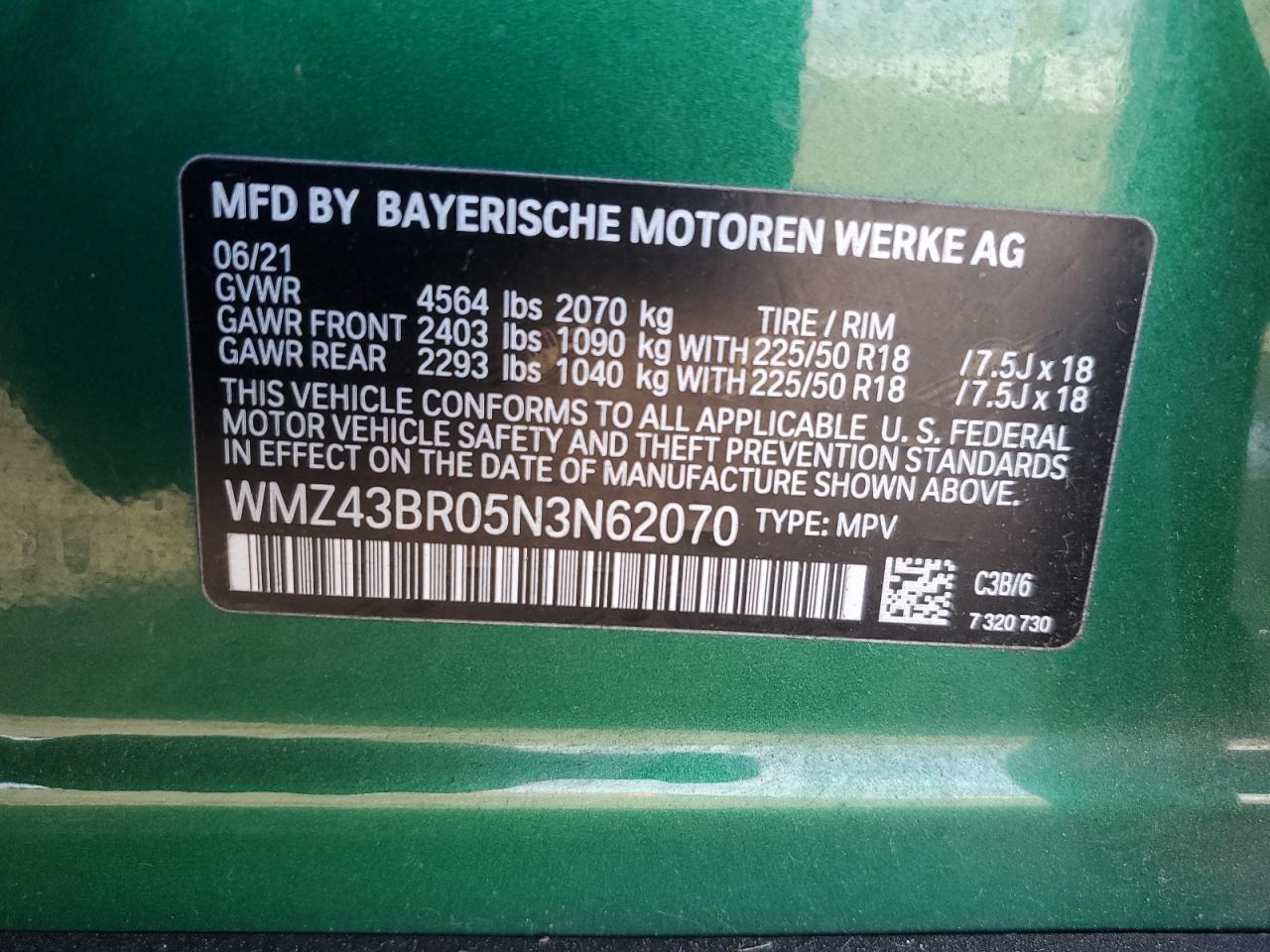 2022 Mini Cooper Countryman All4 VIN: WMZ43BR05N3N62070 Lot: 82743005