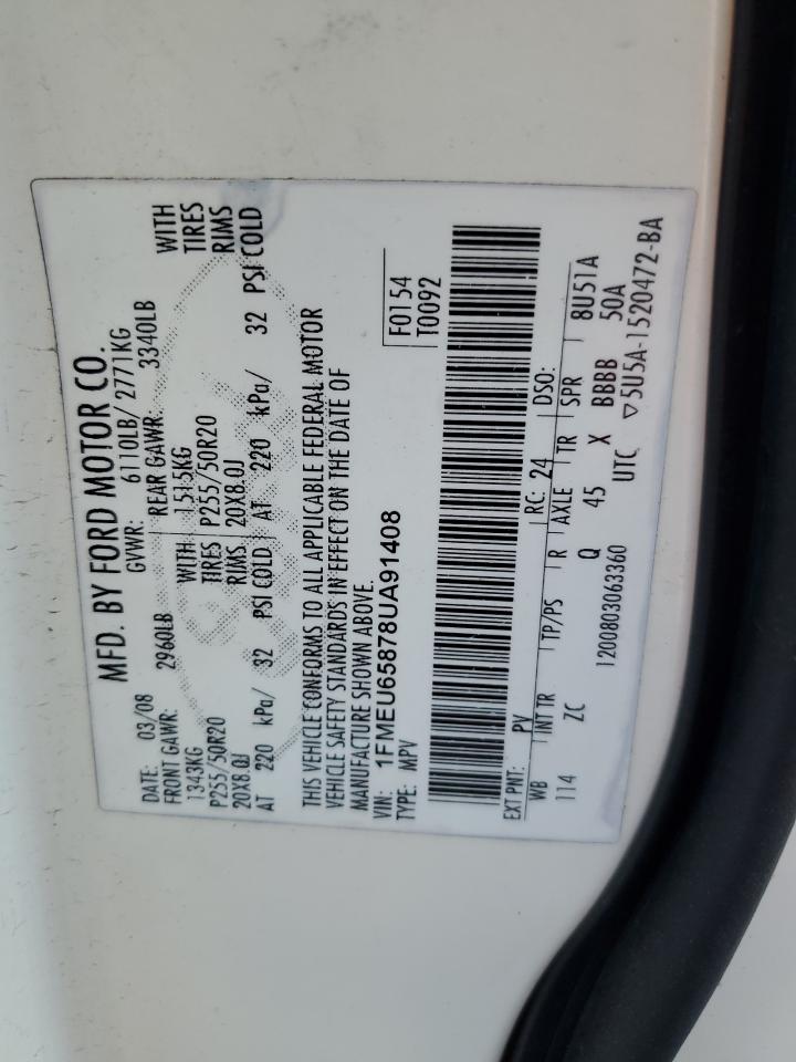 2008 Ford Explorer Limited VIN: 1FMEU65878UA91408 Lot: 84874855