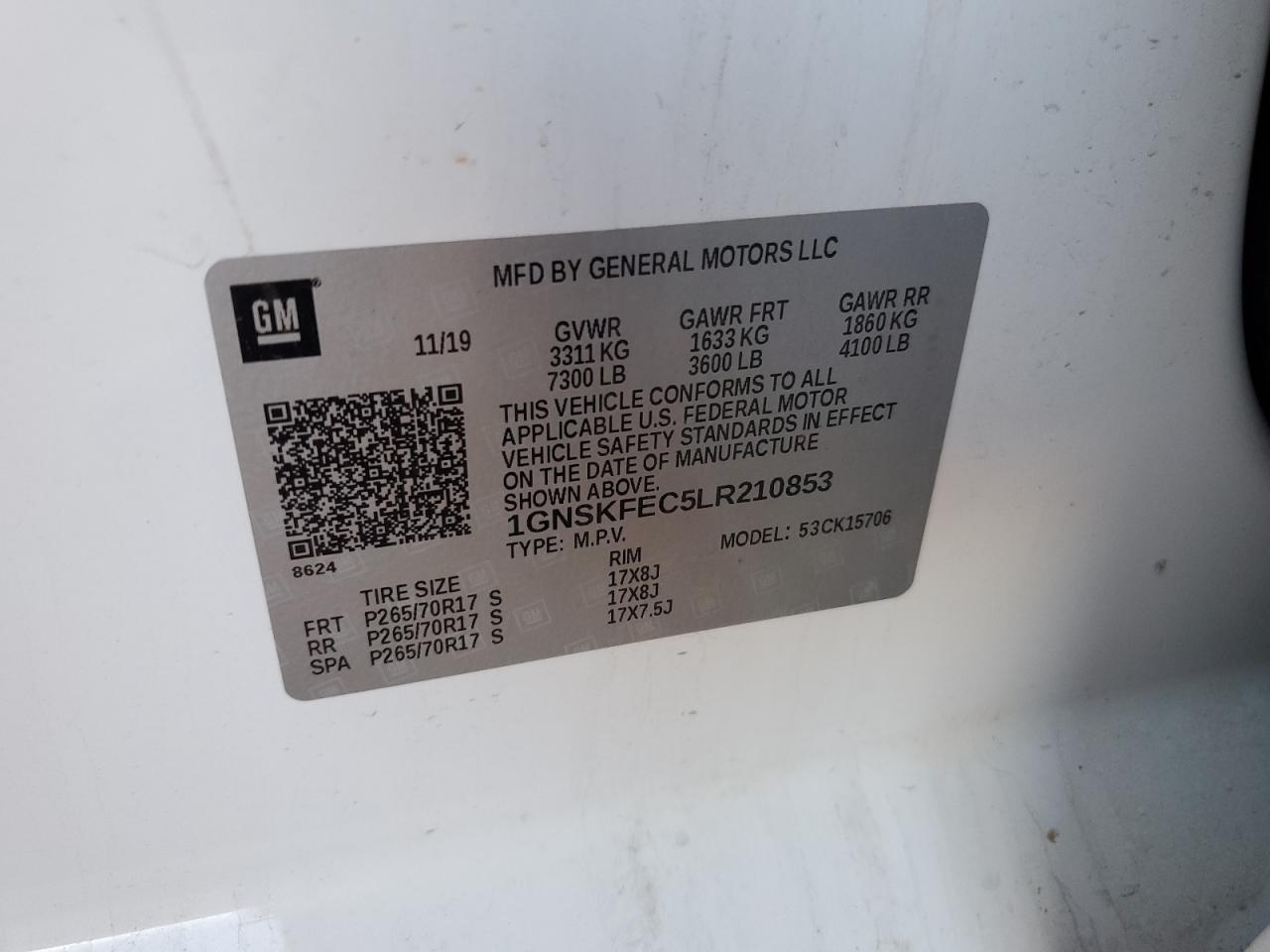 2020 Chevrolet Tahoe Special VIN: 1GNSKFEC5LR210853 Lot: 85297245