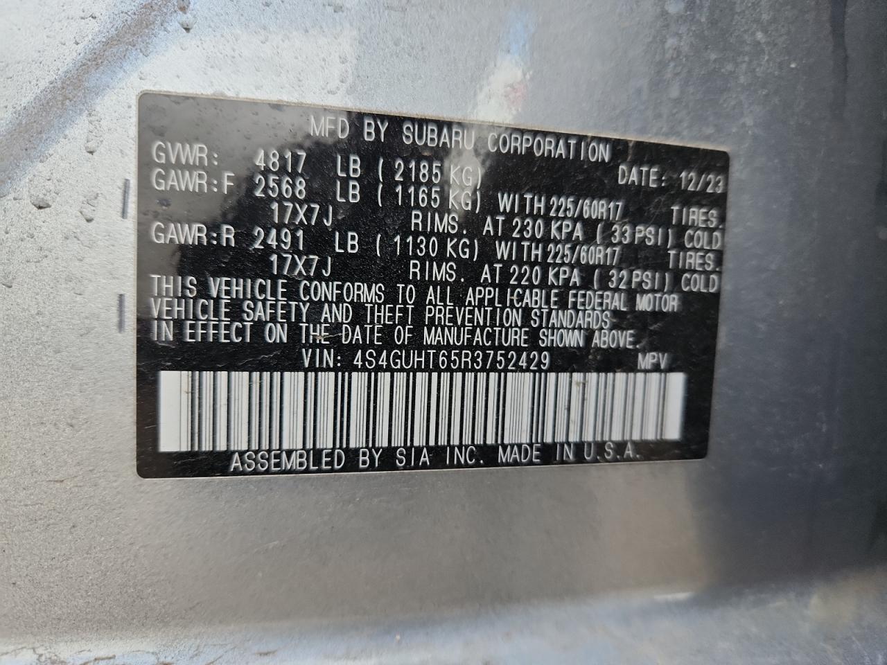 2024 Subaru Crosstrek Wilderness VIN: 4S4GUHT65R3752429 Lot: 85305165