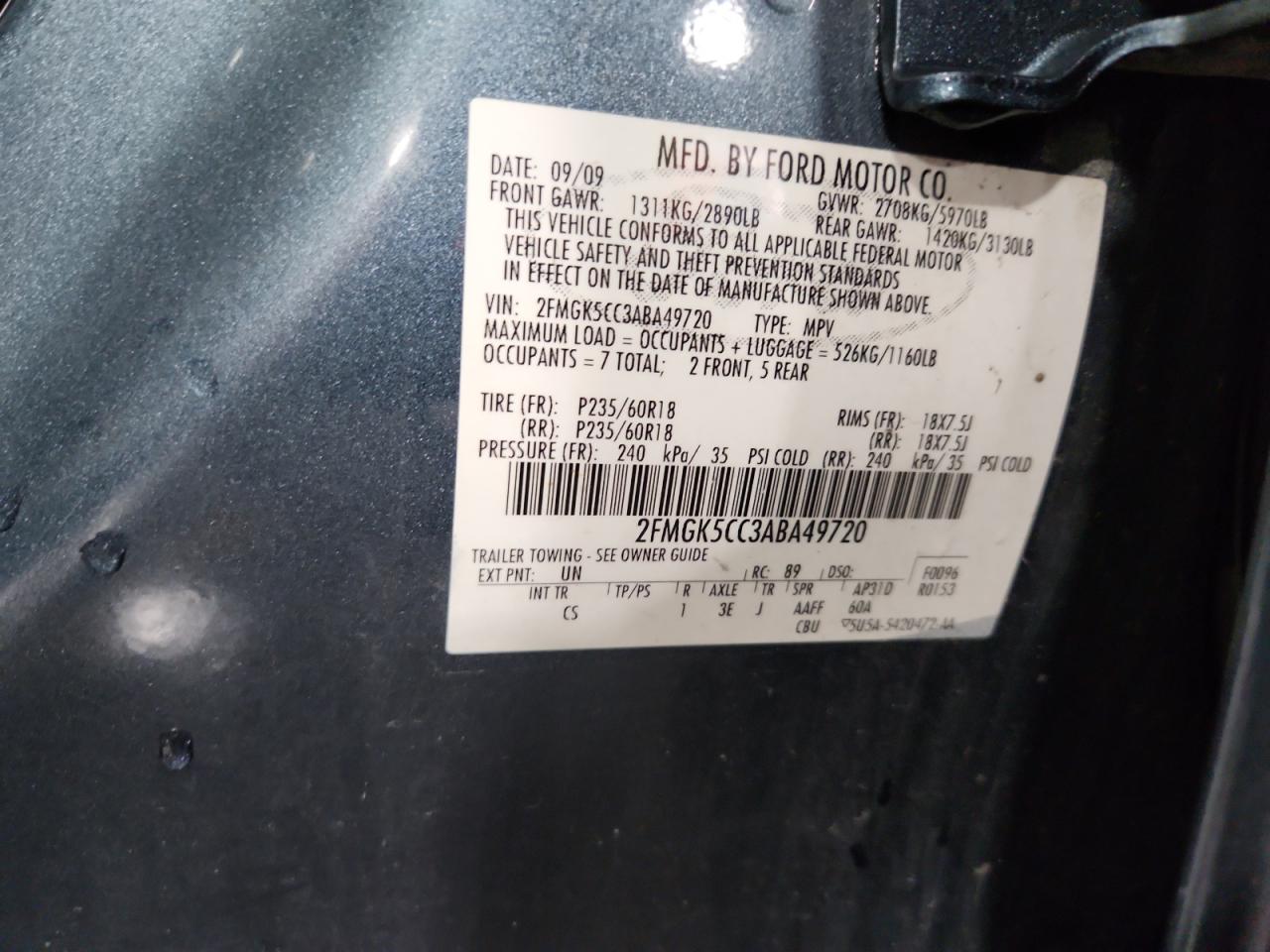 2010 Ford Flex Sel VIN: 2FMGK5CC3ABA49720 Lot: 85201295