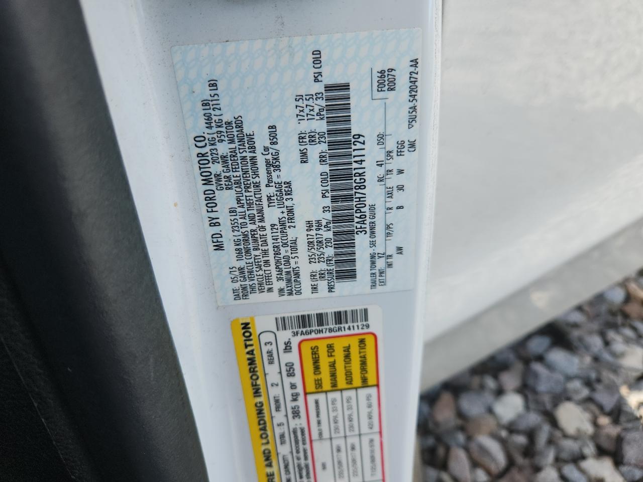 2016 Ford Fusion Se VIN: 3FA6P0H78GR141129 Lot: 86158385