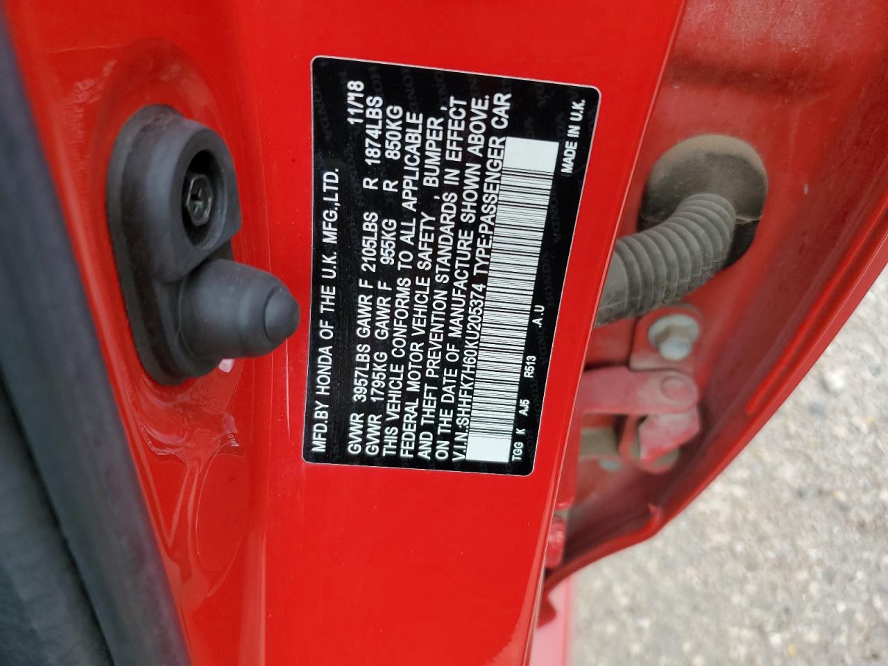 2019 Honda Civic Ex VIN: SHHFK7H60KU205374 Lot: 85093165