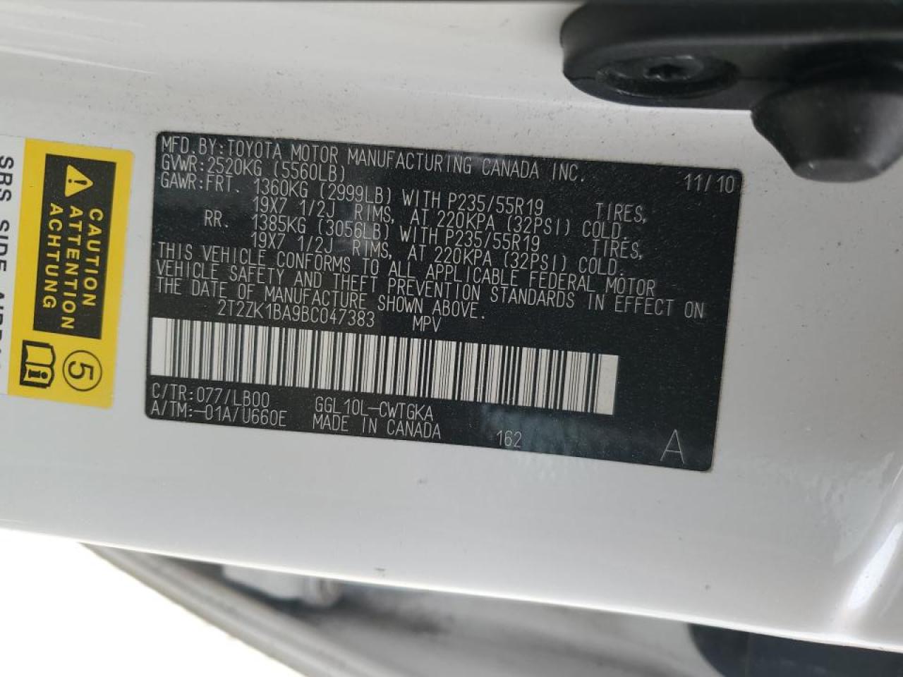 2011 Lexus Rx 350 VIN: 2T2ZK1BA9BC047383 Lot: 89862395