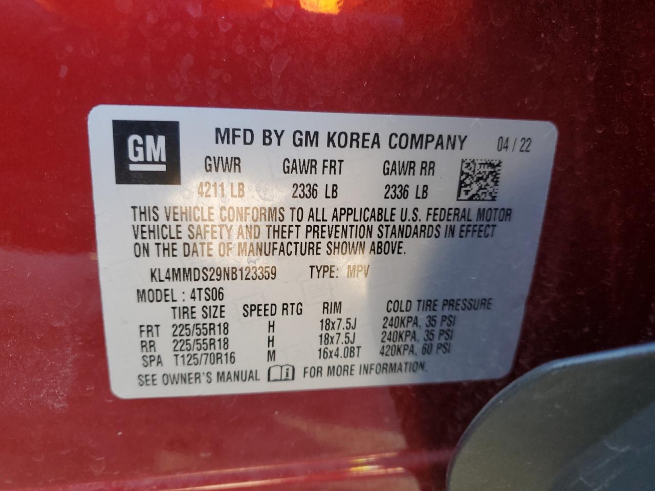 2022 Buick Encore Gx Select VIN: KL4MMDS29NB123359 Lot: 82718615