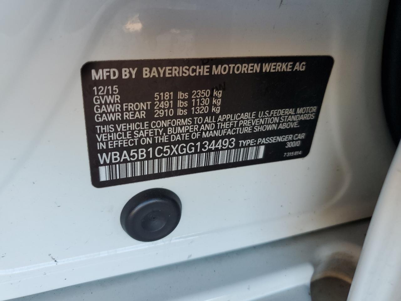 2016 BMW 535 I VIN: WBA5B1C5XGG134493 Lot: 81925905