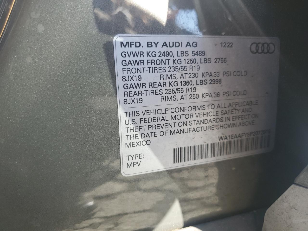 2023 Audi Q5 Premium Plus 45 VIN: WA1EAAFY8P2072918 Lot: 85536085