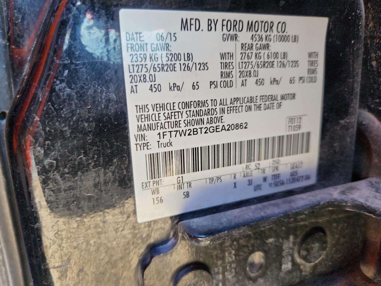 2016 Ford F250 Super Duty VIN: 1FT7W2BT2GEA20862 Lot: 86448185