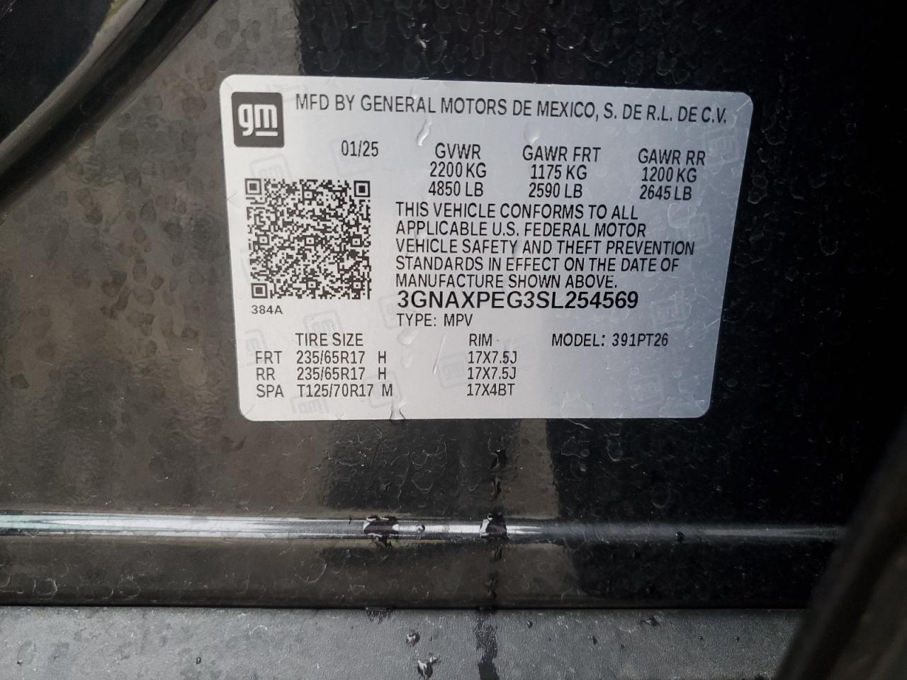 2025 Chevrolet Equinox Lt VIN: 3GNAXPEG3SL254569 Lot: 85349545