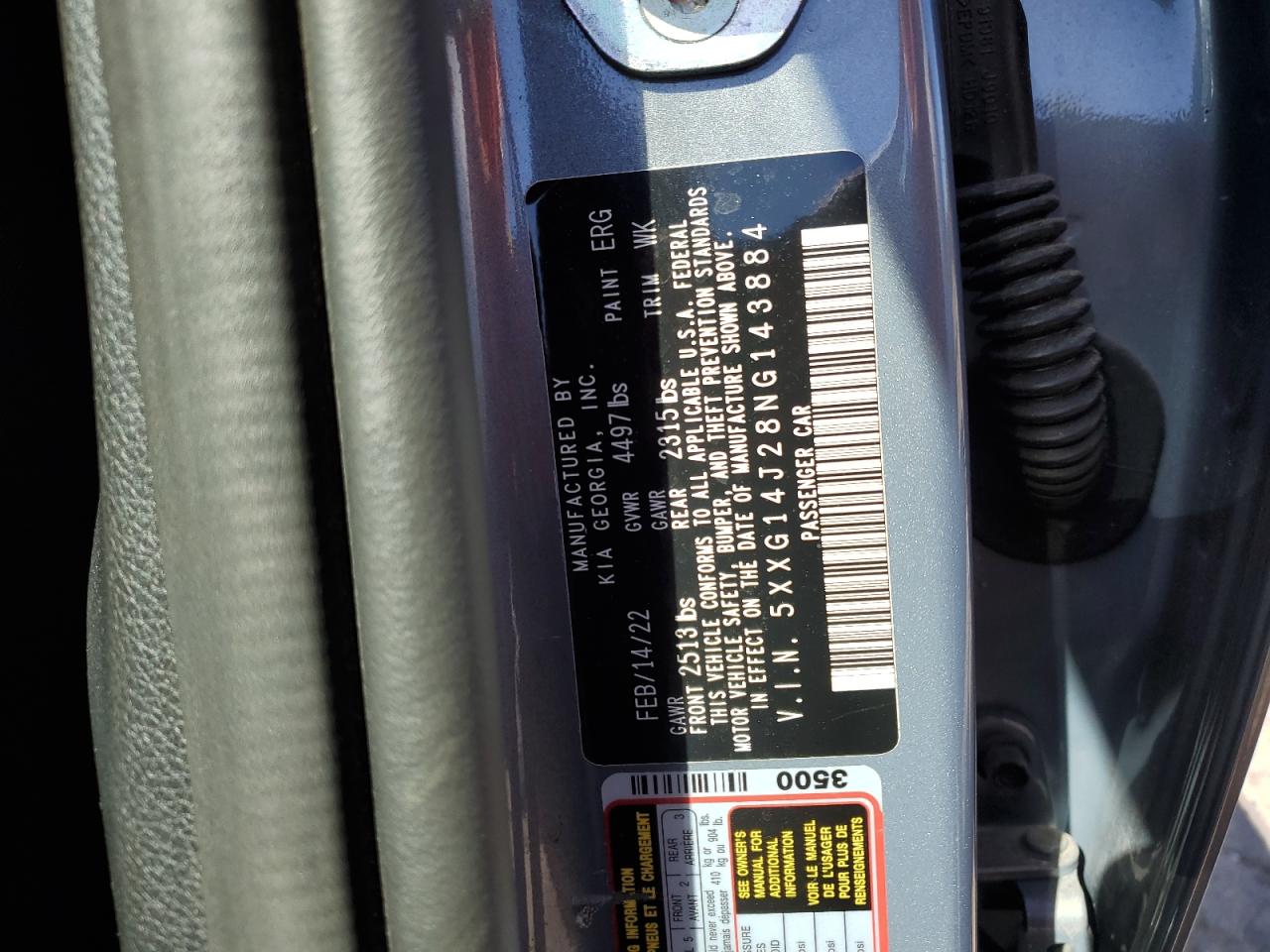 2022 Kia K5 Lxs VIN: 5XXG14J28NG143884 Lot: 84904835