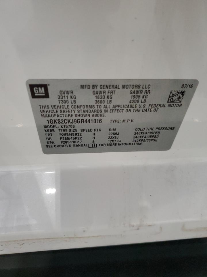 2016 GMC Yukon Denali VIN: 1GKS2CKJ9GR441016 Lot: 90052735