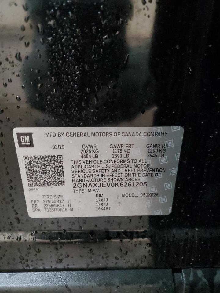 2019 Chevrolet Equinox Lt VIN: 2GNAXJEV0K6261205 Lot: 89846645