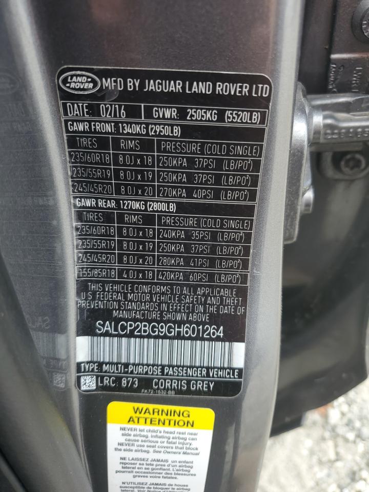 2016 Land Rover Discovery Sport Se VIN: SALCP2BG9GH601264 Lot: 81660975