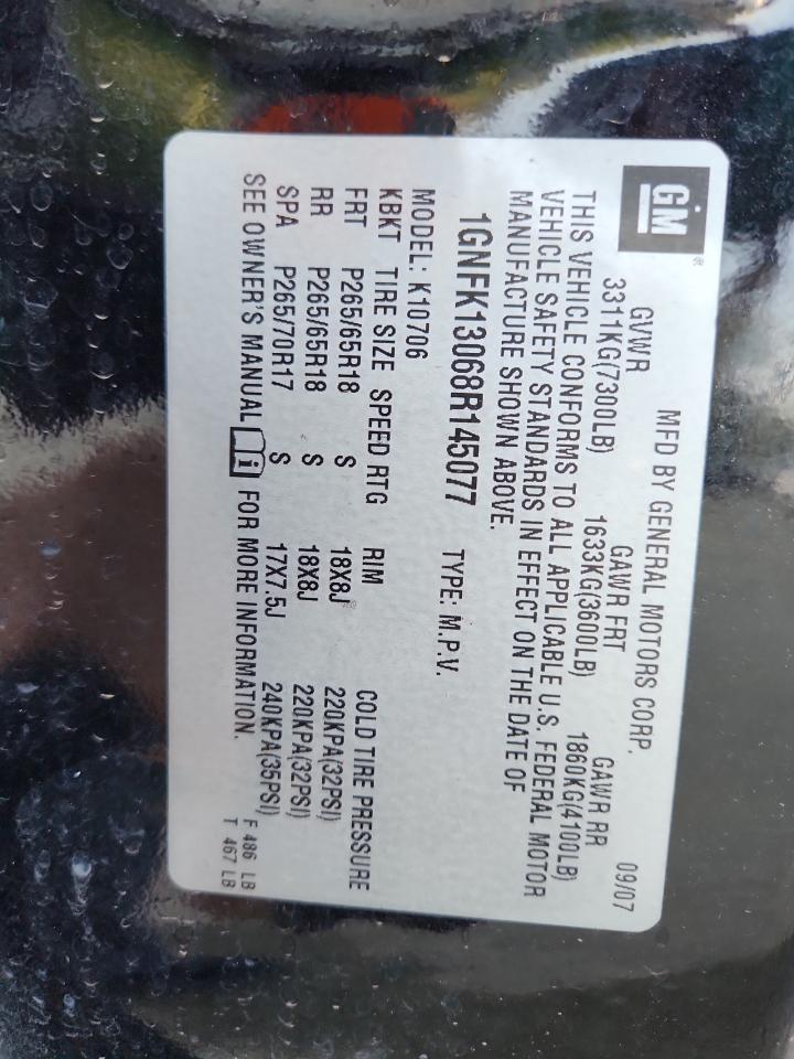 2008 Chevrolet Tahoe K1500 VIN: 1GNFK13068R145077 Lot: 84806565